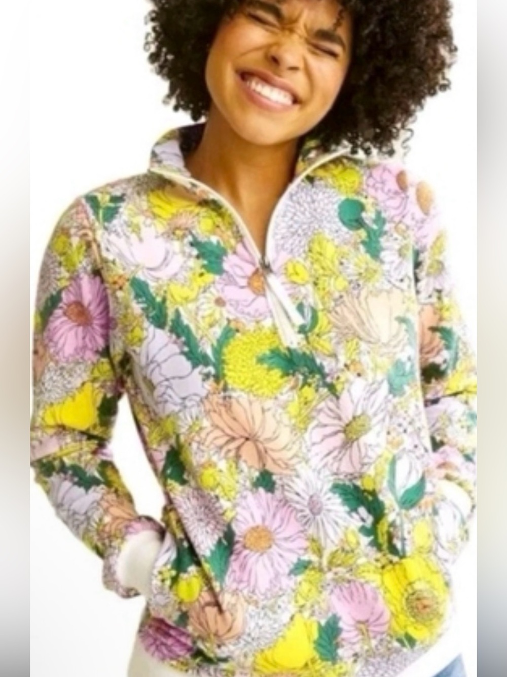 Vera Bradley Floral Half-Zip Pullover Sweatshirt in Pastel Mix Medium M